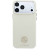 Guess GUE005545 Grained Round Strass Logo MagSafe dėklas, skirtas Apple iPhone 18 Pro / 17 Pro, smėlio spalvos