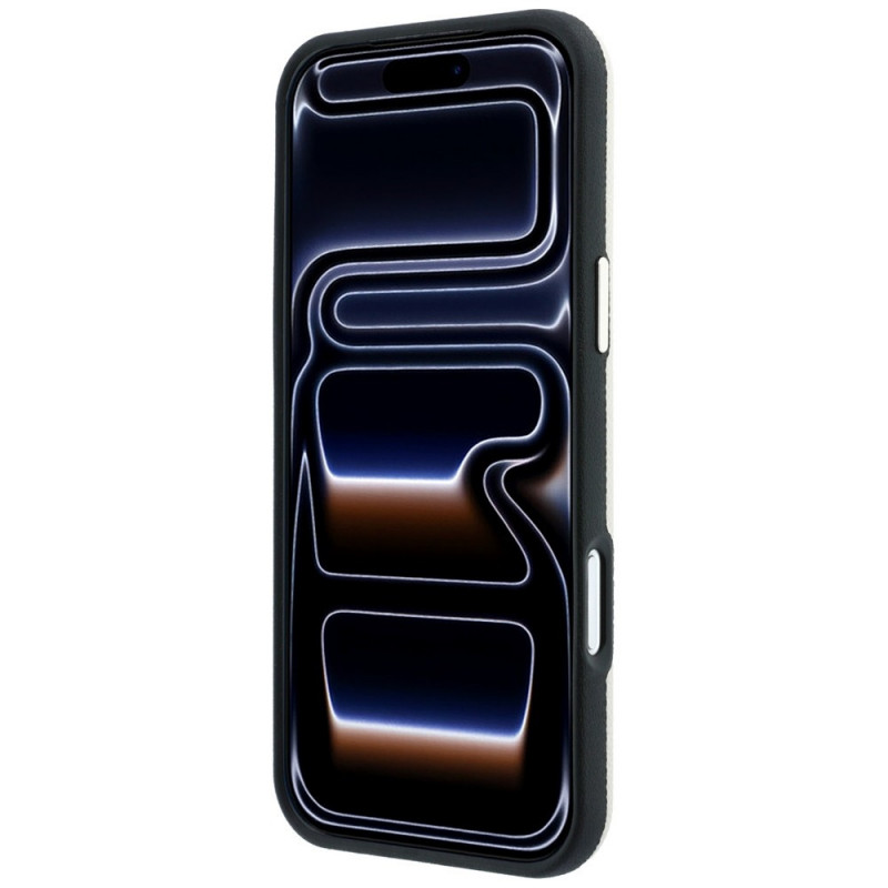 Guess GUE005545 Grained Round Strass Logo MagSafe dėklas, skirtas Apple iPhone 18 Pro / 17 Pro, smėlio spalvos