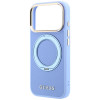 Guess Ring Stand 360 Grained Classic Logo MagSafe dėklas, skirtas Apple iPhone 18 Pro Max / 17 Pro Max, šviesiai mėlynas