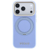 Guess Ring Stand 360 Grained Classic Logo MagSafe dėklas, skirtas Apple iPhone 18 Pro / 17 Pro, šviesiai mėlynas