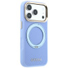 Guess Ring Stand 360 Grained Classic Logo MagSafe dėklas, skirtas Apple iPhone 18 Pro / 17 Pro, šviesiai mėlynas