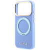 Guess Ring Stand 360 Grained Classic Logo MagSafe dėklas, skirtas Apple iPhone 18 Pro / 17 Pro, šviesiai mėlynas