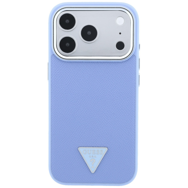 Guess Grained Triangle Logo MagSafe kietasis dėklas, skirtas Apple iPhone 18 Pro / 17 Pro, mėlynas