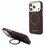 Guess Ring Stand 360 Grained Classic Logo MagSafe dėklas, skirtas Apple iPhone 18 Pro / 17 Pro, bordo spalvos