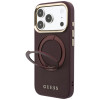 Guess Ring Stand 360 Grained Classic Logo MagSafe dėklas, skirtas Apple iPhone 18 Pro / 17 Pro, bordo spalvos