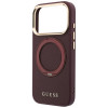 Guess Ring Stand 360 Grained Classic Logo MagSafe dėklas, skirtas Apple iPhone 18 Pro / 17 Pro, bordo spalvos
