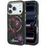Guess GUE6042 IML Glitter Blossom Roses MagSafe kietasis dėklas, skirtas Apple iPhone 18 Pro Max / 17 Pro Max, juodas