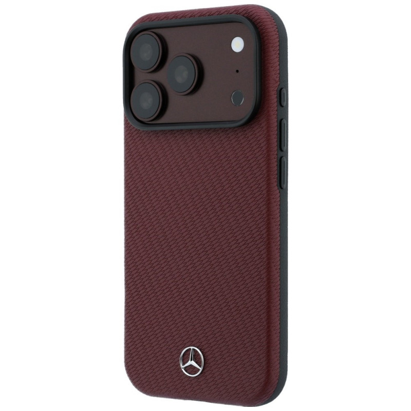 Mercedes-Benz Grill Pattern Leather MagSafe dėklas ir kortelių piniginės rinkinys, skirtas Apple iPhone 18 Pro / 17 Pro, bordo spalvos