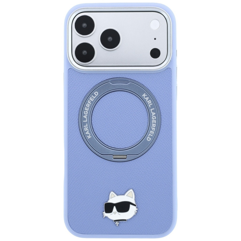 Karl Lagerfeld with Ring Stand 360 Choupette Head Pin MagSafe dėklas, skirtas Apple iPhone 18 Pro Max / 17 Pro Max, šviesiai mėlynas (KF003220)