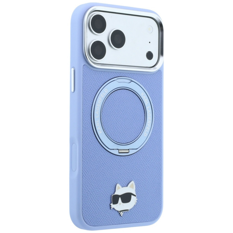 Karl Lagerfeld with Ring Stand 360 Choupette Head Pin MagSafe dėklas, skirtas Apple iPhone 18 Pro Max / 17 Pro Max, šviesiai mėlynas (KF003220)