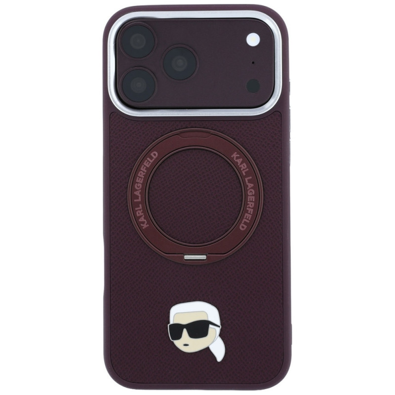 Karl Lagerfeld with Ring Stand 360 Karl Head Pin MagSafe dėklas, skirtas Apple iPhone 18 Pro Max / 17 Pro Max, bordinė spalva