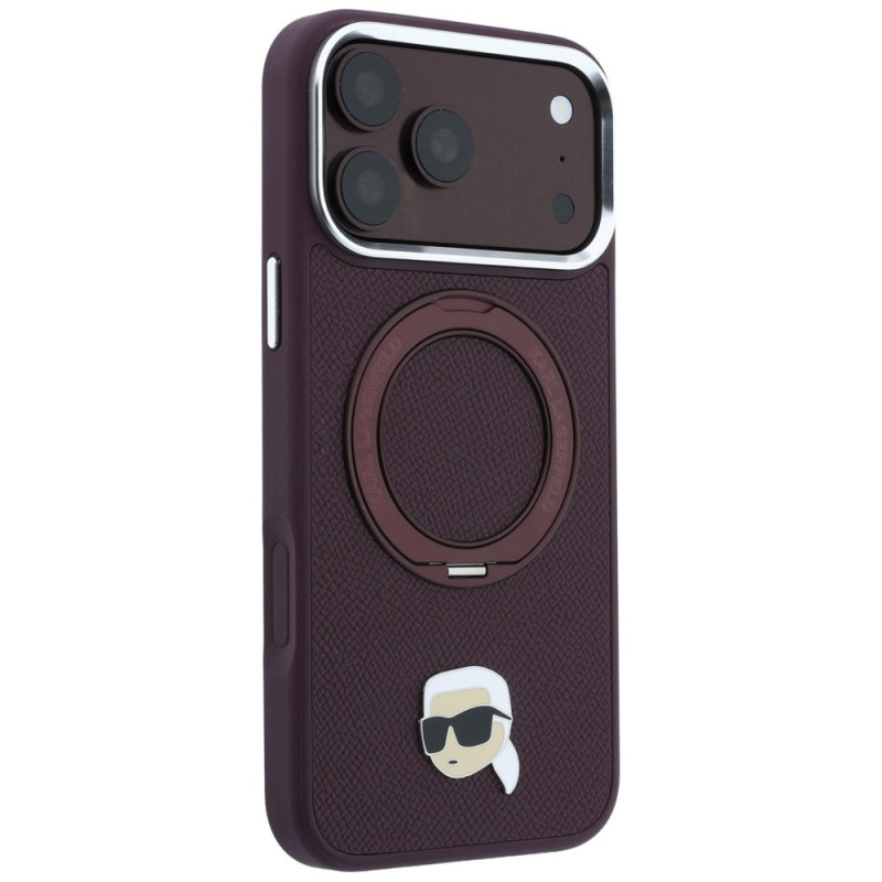 Karl Lagerfeld with Ring Stand 360 Karl Head Pin MagSafe dėklas, skirtas Apple iPhone 18 Pro Max / 17 Pro Max, bordinė spalva