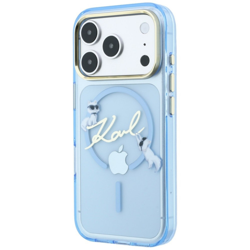 Karl Lagerfeld Script Logo MagSafe dėklas, skirtas Apple iPhone 18 Pro / 17 Pro, šviesiai mėlynas