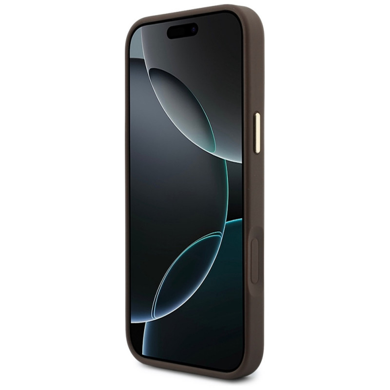 Guess 4G dėklas su pinigine, MagSafe, skirtas Apple iPhone 18 Pro / 17 Pro, rudas