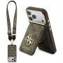 Guess 4G dėklas su pinigine ir pakabuku, MagSafe, skirtas Apple iPhone 18 Pro / 17 Pro, rudas