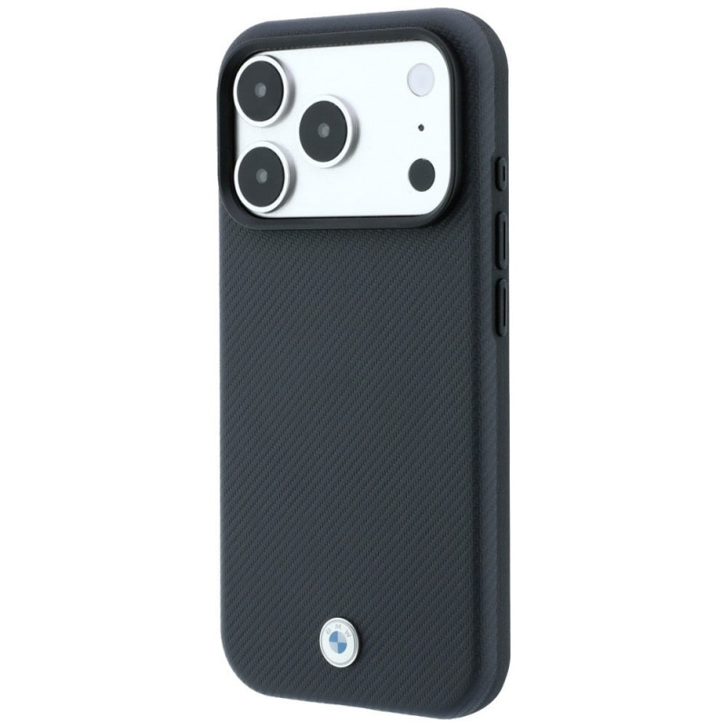 BMW Kevlar Metal Logo MagSafe dėklas, skirtas Apple iPhone 18 Pro / 17 Pro, antracitinis