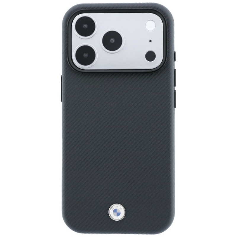 BMW Kevlar Metal Logo MagSafe dėklas, skirtas Apple iPhone 18 Pro / 17 Pro, antracitinis