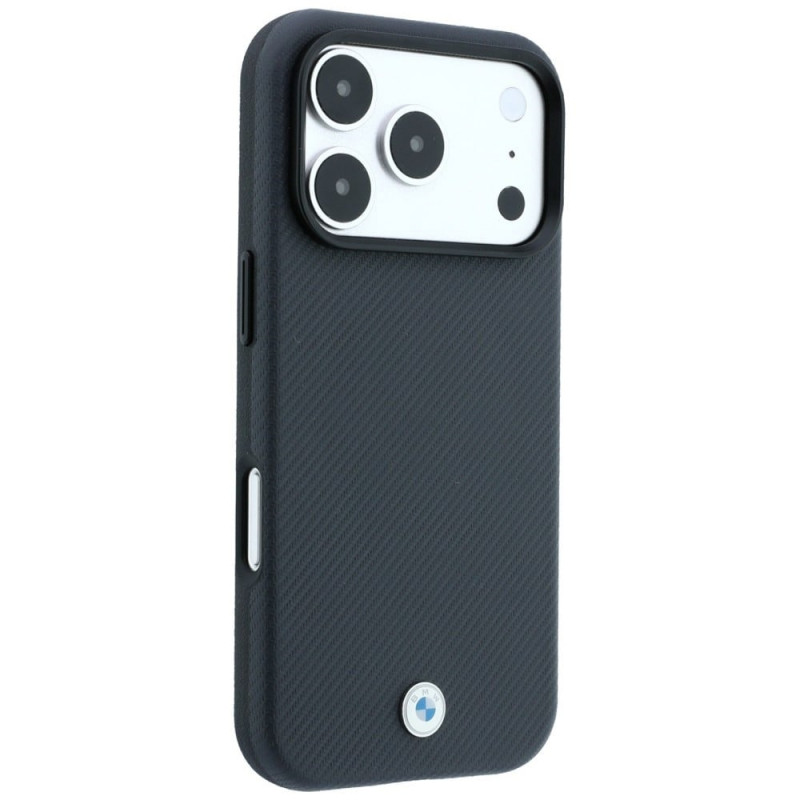 BMW Kevlar Metal Logo MagSafe dėklas, skirtas Apple iPhone 18 Pro / 17 Pro, antracitinis