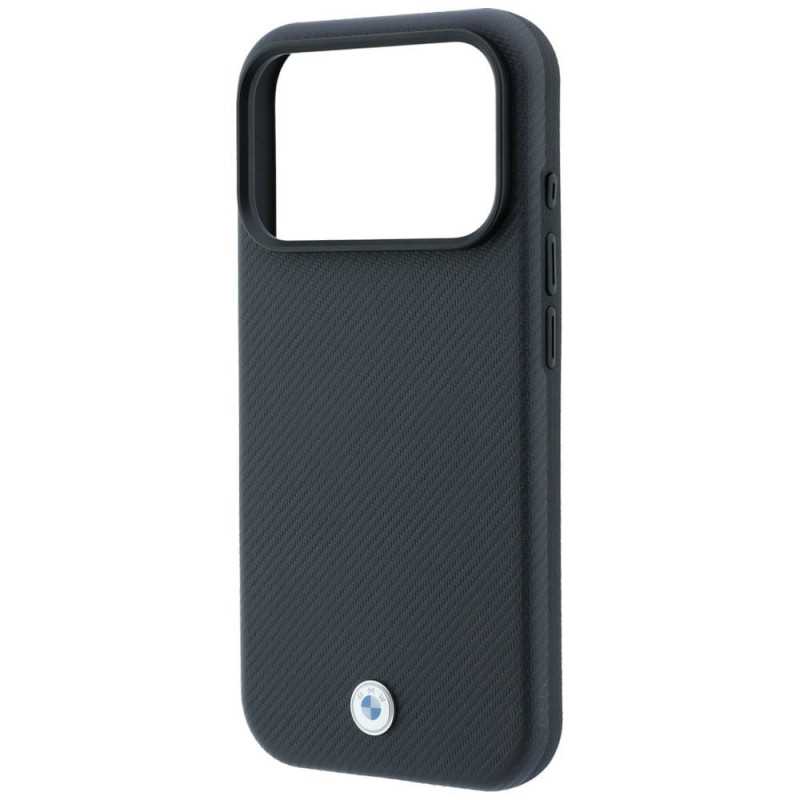 BMW Kevlar Metal Logo MagSafe dėklas, skirtas Apple iPhone 18 Pro / 17 Pro, antracitinis