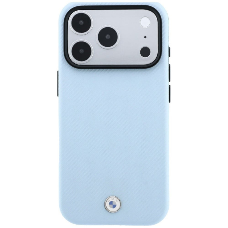 BMW Kevlar Metal Logo MagSafe dėklas, skirtas Apple iPhone 18 Pro Max / 17 Pro Max, mėlynas
