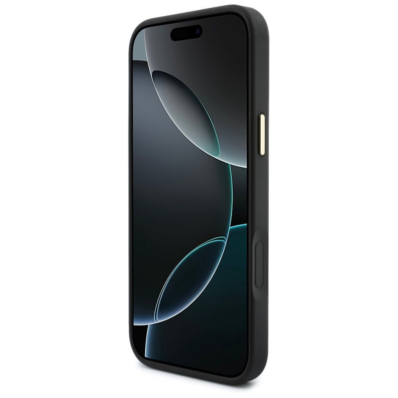 Guess 4G dėklas su pinigine ir pakabuku, MagSafe, skirtas Apple iPhone 18 Pro / 17 Pro, rudas