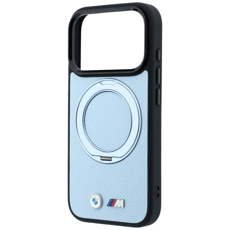 BMW Kevlar Ring Stand 360 MagSafe dėklas, skirtas Apple iPhone 18 Pro / 17 Pro, mėlynas