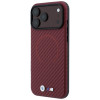 BMW M Carbon Printed Ring MagSafe apsauginis dėklas, skirtas Apple iPhone 18 Pro / 17 Pro, bordo spalvos