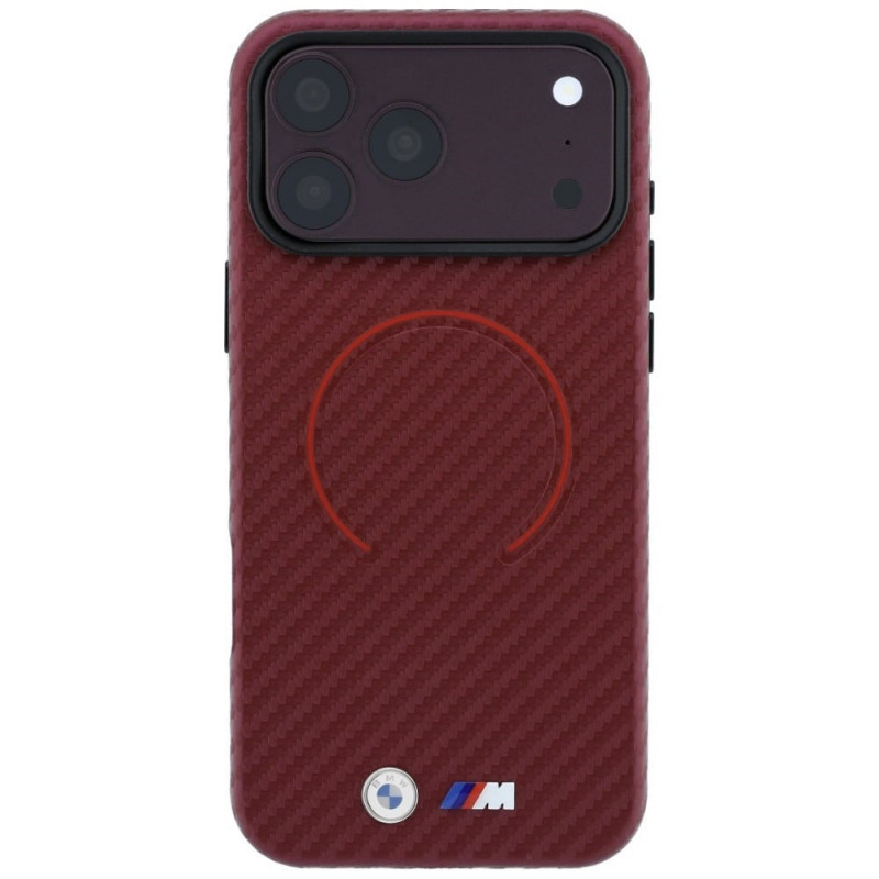 BMW M Carbon Printed Ring MagSafe dėklas, skirtas Apple iPhone 18 Pro Max / 17 Pro Max, raudonas