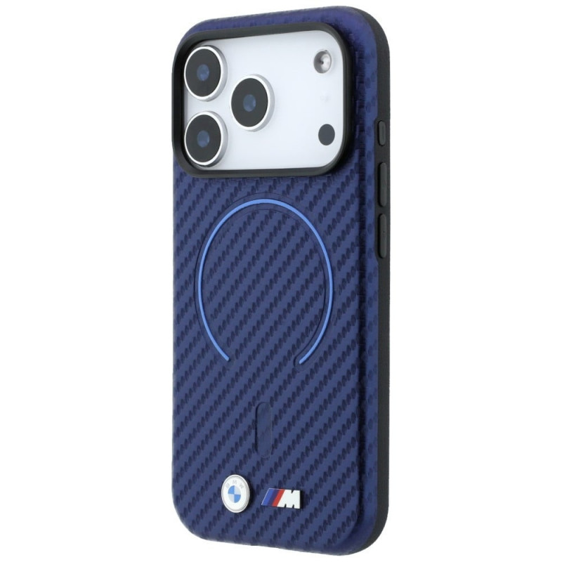 BMW M Carbon Printed Ring MagSafe apsauginis dėklas, skirtas Apple iPhone 18 Pro / 17 Pro, tamsiai mėlynas