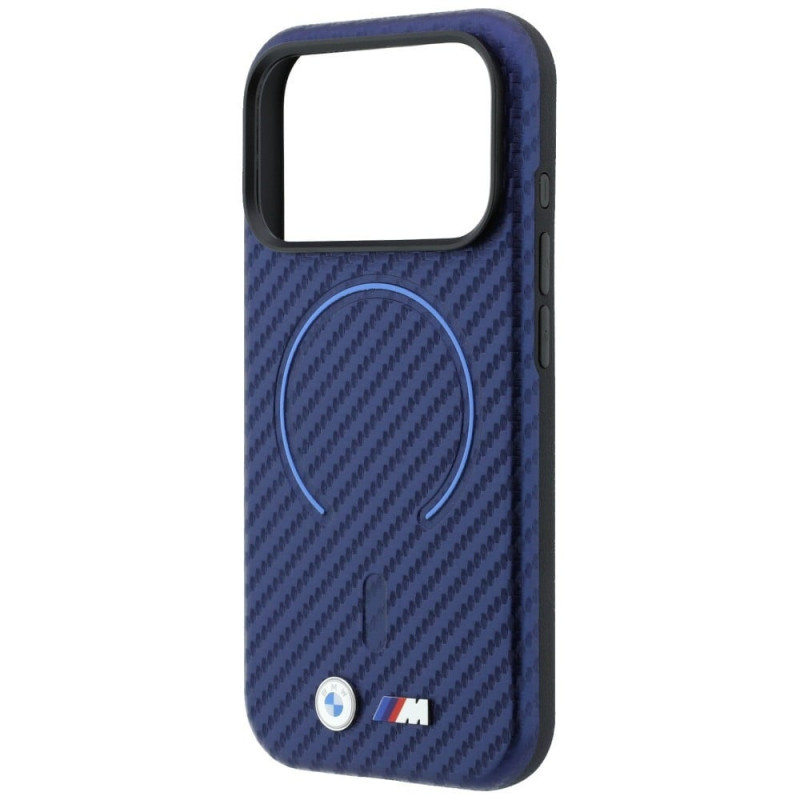 BMW M Carbon Printed Ring MagSafe apsauginis dėklas, skirtas Apple iPhone 18 Pro / 17 Pro, tamsiai mėlynas
