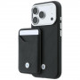 BMW Quilted Pattern Metal Logo dėklas ir piniginės rinkinys, skirtas Apple iPhone 18 Pro / 17 Pro, juodas