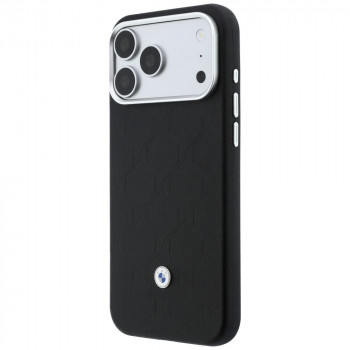 BMW Quilted Pattern Metal Logo dėklas ir piniginės rinkinys, skirtas Apple iPhone 18 Pro / 17 Pro, juodas