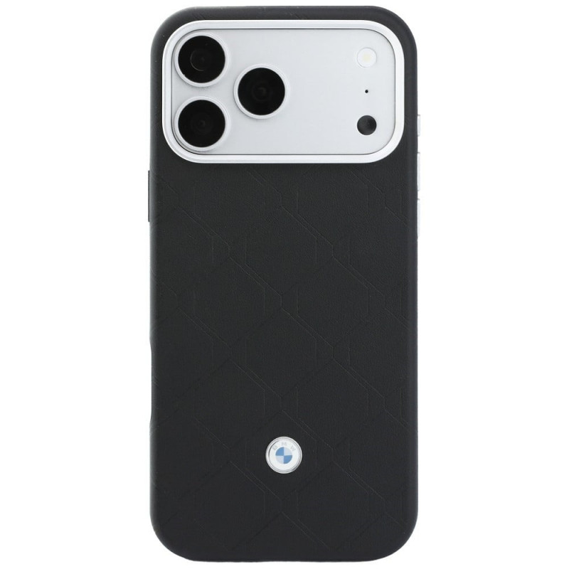 BMW Quilted Pattern Metal Logo dėklas ir piniginės rinkinys, skirtas Apple iPhone 18 Pro / 17 Pro, juodas
