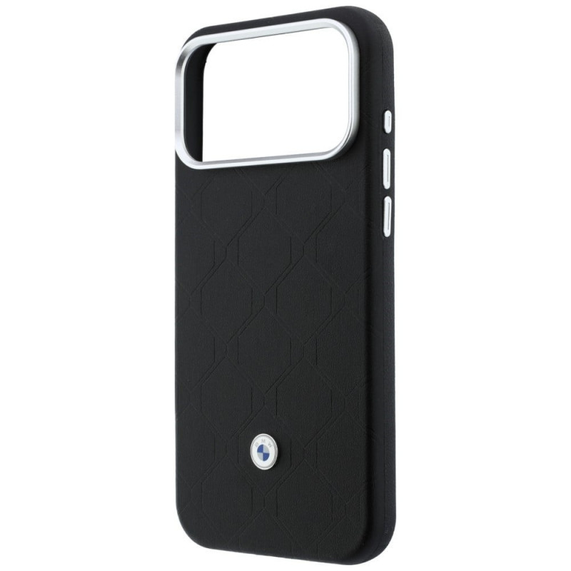 BMW Quilted Pattern Metal Logo dėklas ir piniginės rinkinys, skirtas Apple iPhone 18 Pro / 17 Pro, juodas