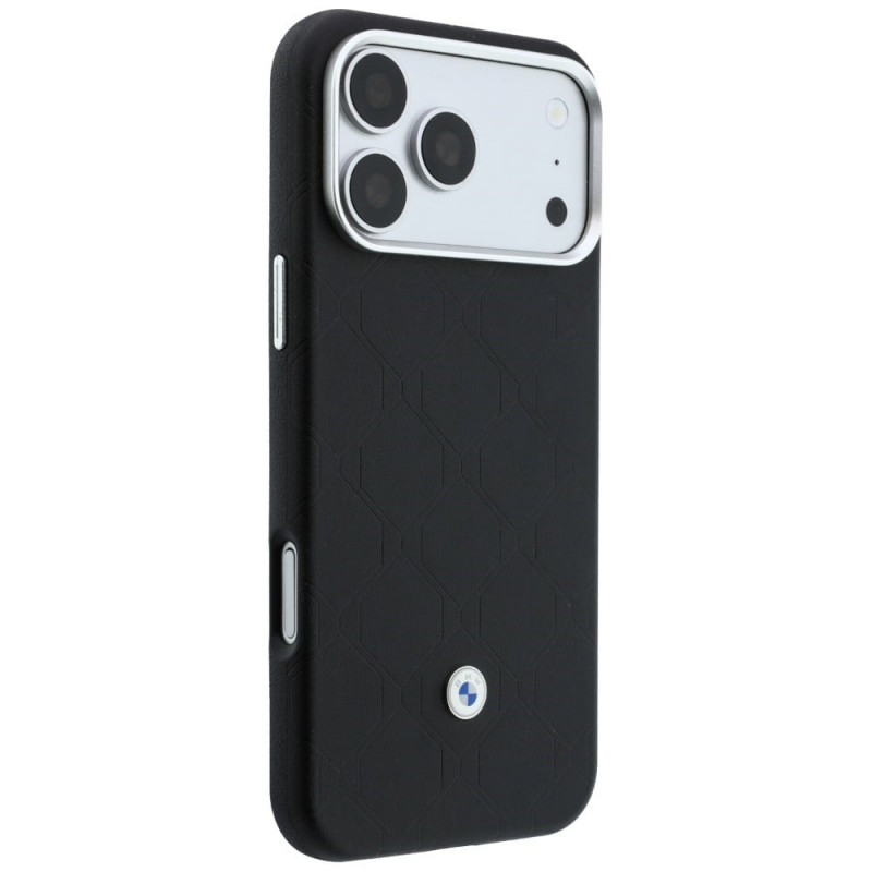 BMW Quilted Pattern Metal Logo dėklas ir piniginės rinkinys, skirtas Apple iPhone 18 Pro Max / 17 Pro Max, juodas