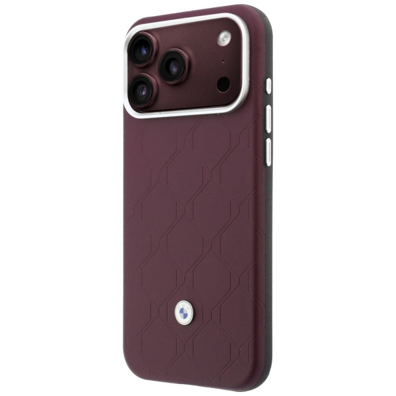 BMW Quilted Pattern Metal Logo déklas ir piniginės rinkinys, skirtas Apple iPhone 18 Pro Max / 17 Pro Max, bordinė