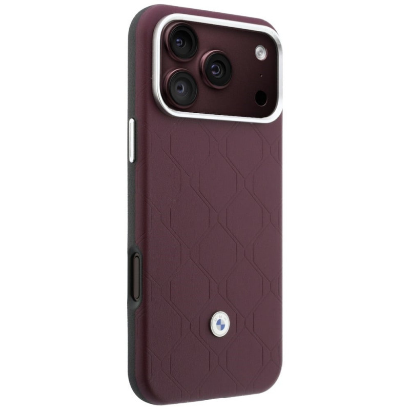BMW Quilted Pattern Metal Logo déklas ir piniginės rinkinys, skirtas Apple iPhone 18 Pro Max / 17 Pro Max, bordinė