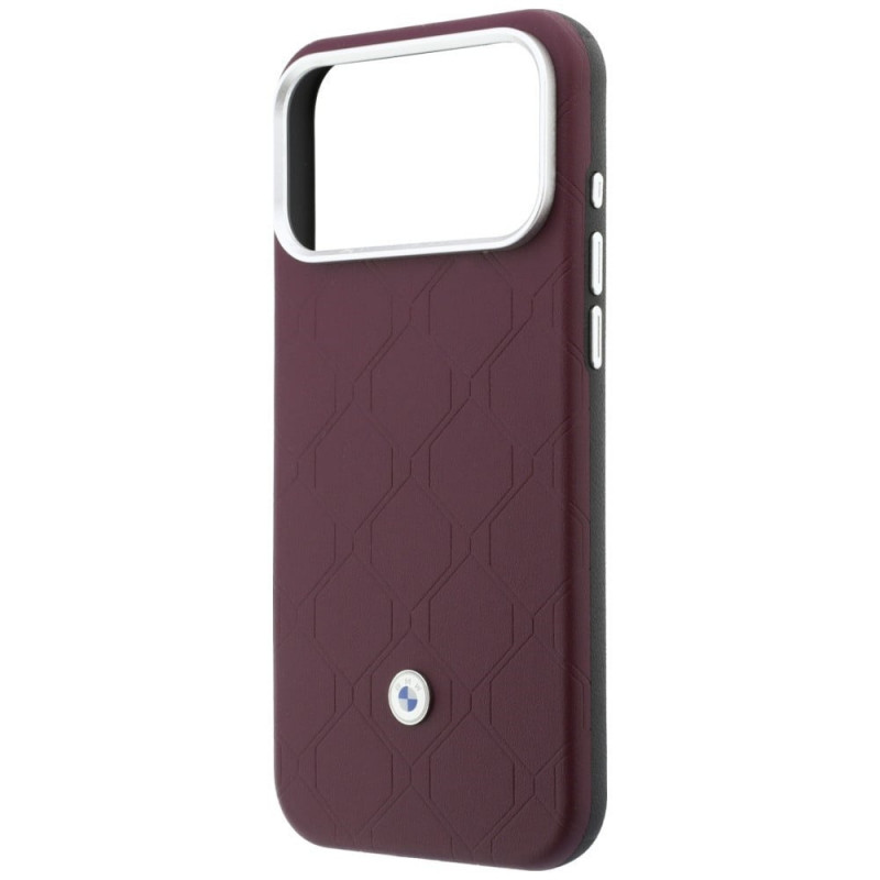 BMW Quilted Pattern Metal Logo déklas ir piniginės rinkinys, skirtas Apple iPhone 18 Pro Max / 17 Pro Max, bordinė