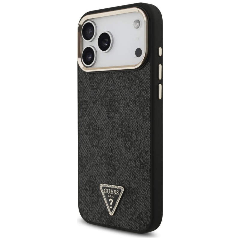Guess 4G Triangle Logo MagSafe dėklas, skirtas Apple iPhone 18 Pro Max / 17 Pro Max, juodas auksinis