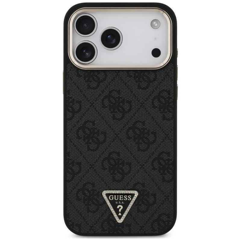 Guess 4G Triangle Logo MagSafe dėklas, skirtas Apple iPhone 18 Pro Max / 17 Pro Max, juodas auksinis