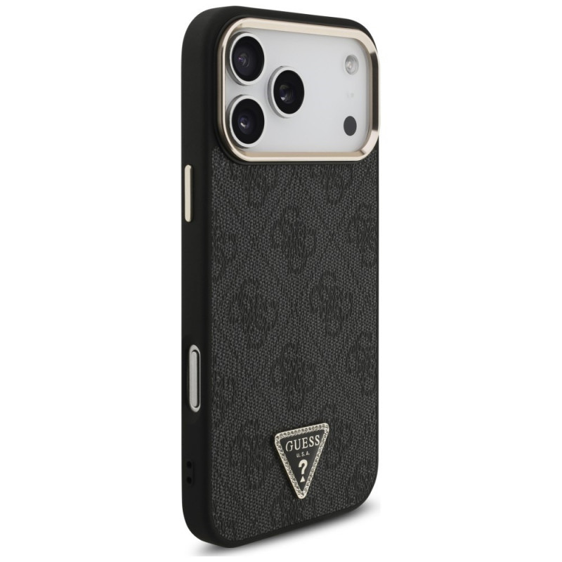 Guess 4G Triangle Logo MagSafe dėklas, skirtas Apple iPhone 18 Pro Max / 17 Pro Max, juodas auksinis
