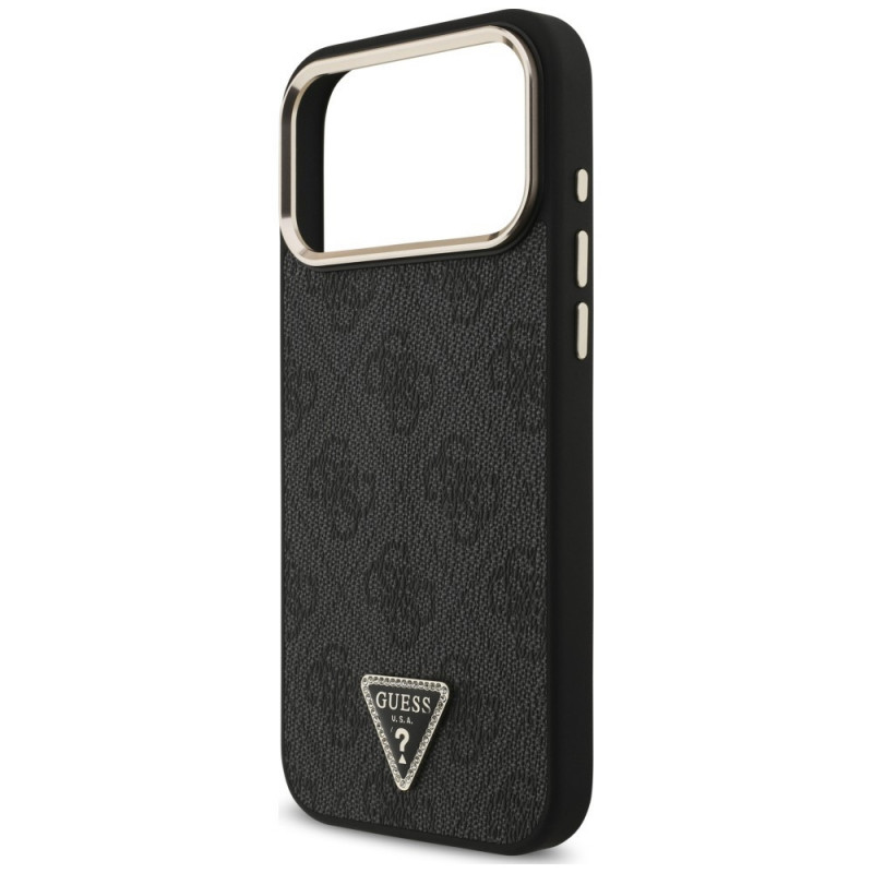 Guess 4G Triangle Logo MagSafe dėklas, skirtas Apple iPhone 18 Pro Max / 17 Pro Max, juodas auksinis