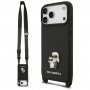 Karl Lagerfeld Saffiano Karl&Choupette Metal Pin CBDY Strap dėklas, skirtas Apple iPhone 18 Pro / 17 Pro, juodas