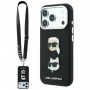 Karl Lagerfeld Saffiano Karl&Choupette Heads Pins Strap Logo dėklas, skirtas Apple iPhone 18 Pro / 17 Pro, juodas