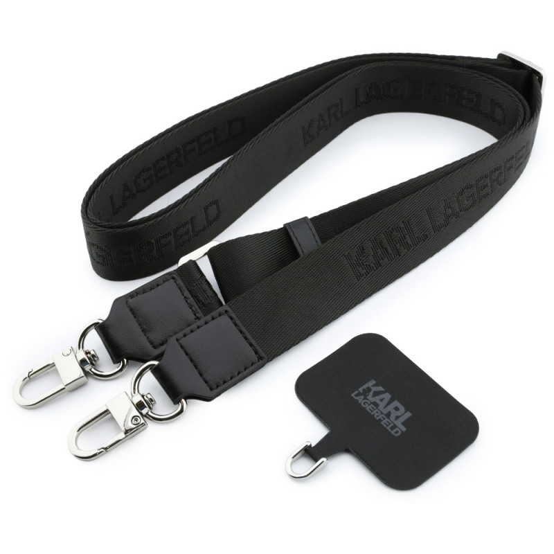 Karl Lagerfeld Saffiano Karl&Choupette Heads Pins Strap Logo dėklas, skirtas Apple iPhone 18 Pro / 17 Pro, juodas