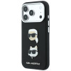 Karl Lagerfeld Saffiano Karl&Choupette Heads Pins Strap Logo dėklas, skirtas Apple iPhone 18 Pro / 17 Pro, juodas