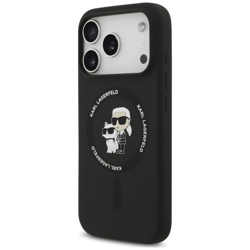 Karl Lagerfeld silikoninis Karl&Choupette Ring MagSafe dėklas, skirtas Apple iPhone 18 Pro Max / 17 Pro Max, juodas