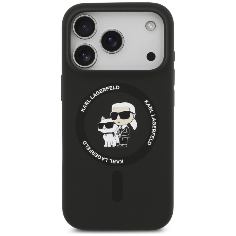 Karl Lagerfeld silikoninis Karl&Choupette Ring MagSafe dėklas, skirtas Apple iPhone 18 Pro Max / 17 Pro Max, juodas