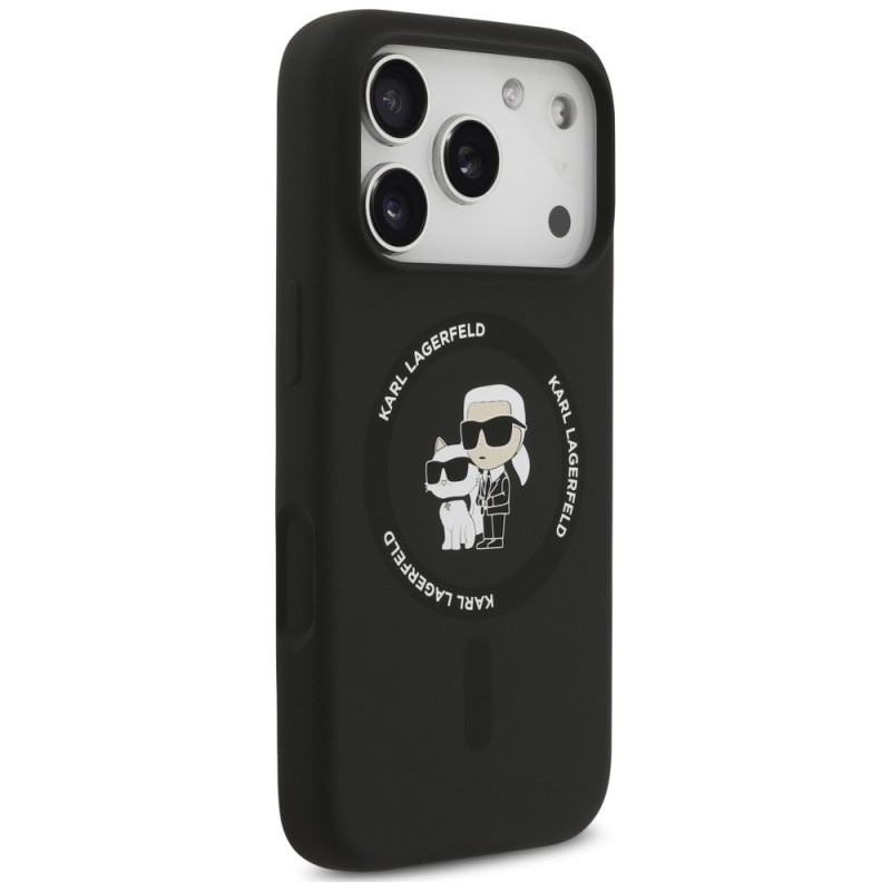 Karl Lagerfeld silikoninis Karl&Choupette Ring MagSafe dėklas, skirtas Apple iPhone 18 Pro Max / 17 Pro Max, juodas
