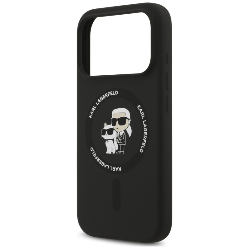 Karl Lagerfeld silikoninis Karl&Choupette Ring MagSafe dėklas, skirtas Apple iPhone 18 Pro Max / 17 Pro Max, juodas